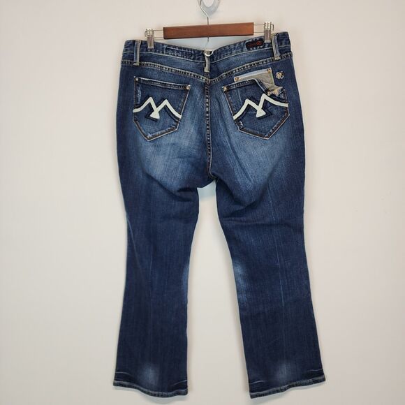 Vigoss Bootcut Jeans Size 16 Distressed Mid Rise Embossed Stitched Pockets 34x30 - Picture 1 of 14